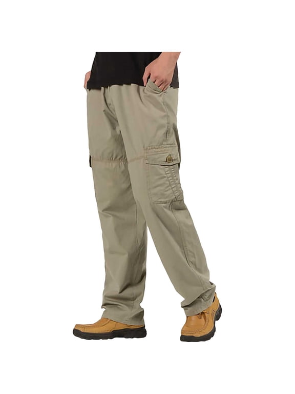 M-5X Plus Size Mens Big & Tall Cargo Pants with Multi-Pockets 2025 Relaxed Drawstring Elastic Waist Straight Leg Solid Work Pant