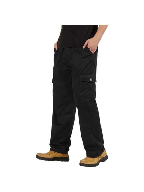 M-5X Plus Size Mens Big & Tall Cargo Pants with Multi-Pockets 2025 Relaxed Drawstring Elastic Waist Straight Leg Solid Work Pant