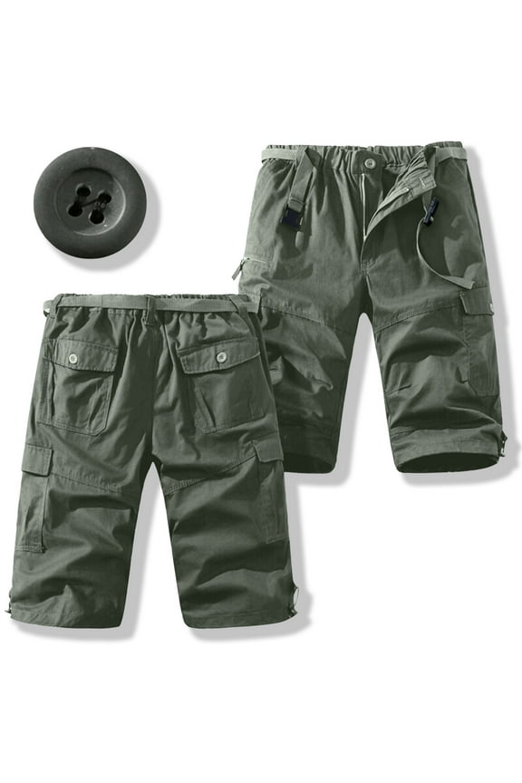 M-5X Plus Size Mens Big & Tall Cargo Shorts with Pockets and Belt Elastic Waist Straight Leg Classic Solid Hiking Fishing Bermuda Short