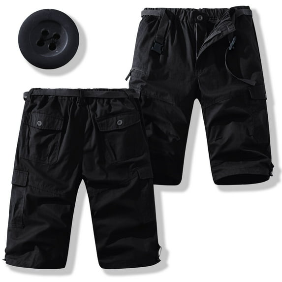 M-5X Plus Size Mens Big & Tall Cargo Shorts with Pockets and Belt Elastic Waist Straight Leg Classic Solid Hiking Fishing Bermuda Short