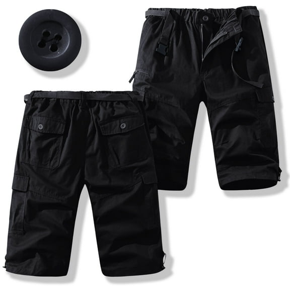 M-5X Plus Size Mens Big & Tall Cargo Shorts with Pockets and Belt Elastic Waist Straight Leg Classic Solid Hiking Fishing Bermuda Short