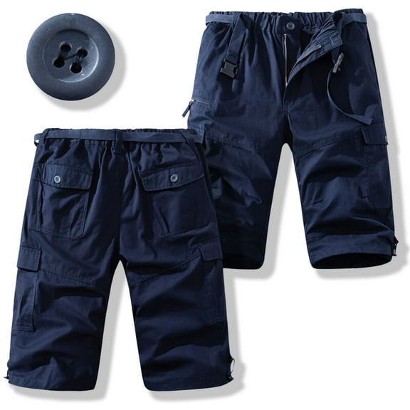 M-5X Plus Size Mens Big & Tall Cargo Shorts with Pockets and Belt Elastic Waist Straight Leg Classic Solid Hiking Fishing Bermuda Short