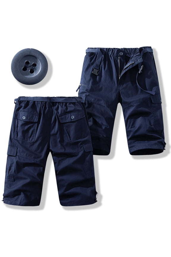 M-5X Plus Size Mens Big & Tall Cargo Shorts with Pockets and Belt Elastic Waist Straight Leg Classic Solid Hiking Fishing Bermuda Short