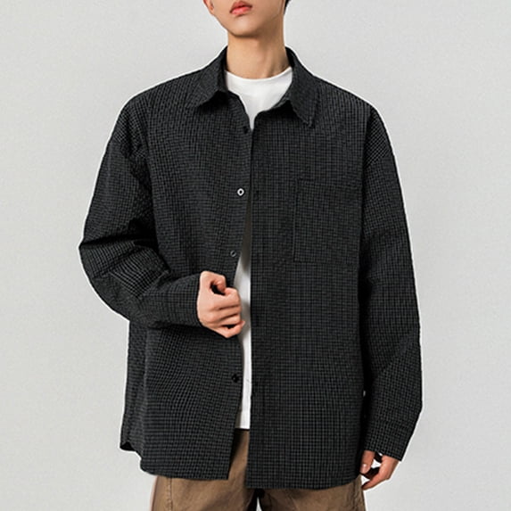 M-5X Plus Size Mens Big & Tall Shirts Long Sleeve Button-Down Shackets Tops with Pocket and Collared Casual Plaid Printed Work Tshirts Shirt