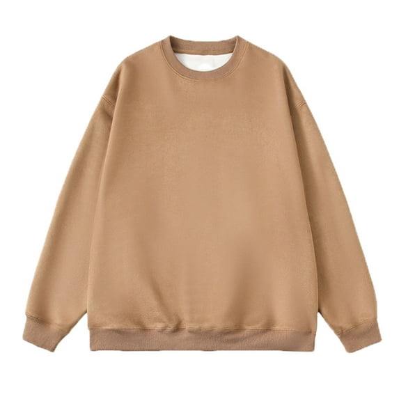 M-5X Plus Size Mens Sueded Sweatshirts Big & Tall No Hood Long Sleeve Shirts Casual Solid Color Pullover Crewneck Streetwear Sweatshirt Tops