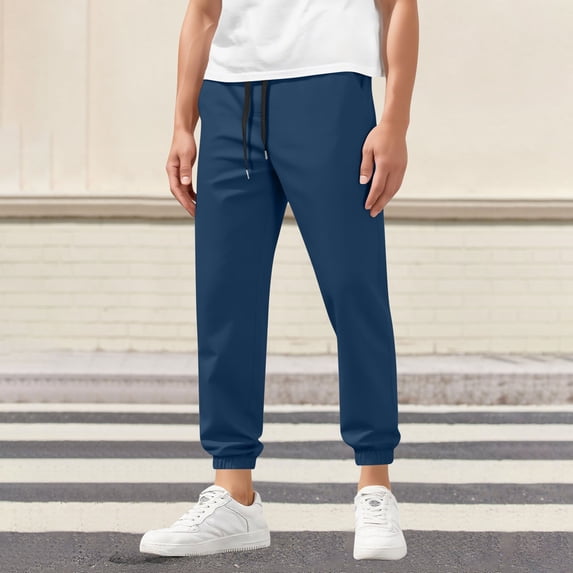 M-5X Plus Size Pants for Men Big & Tall Athletic Workout Trousers with Pockets and Drawstring Elastic Waist Solid Color Tapered Leg Joggers Pant