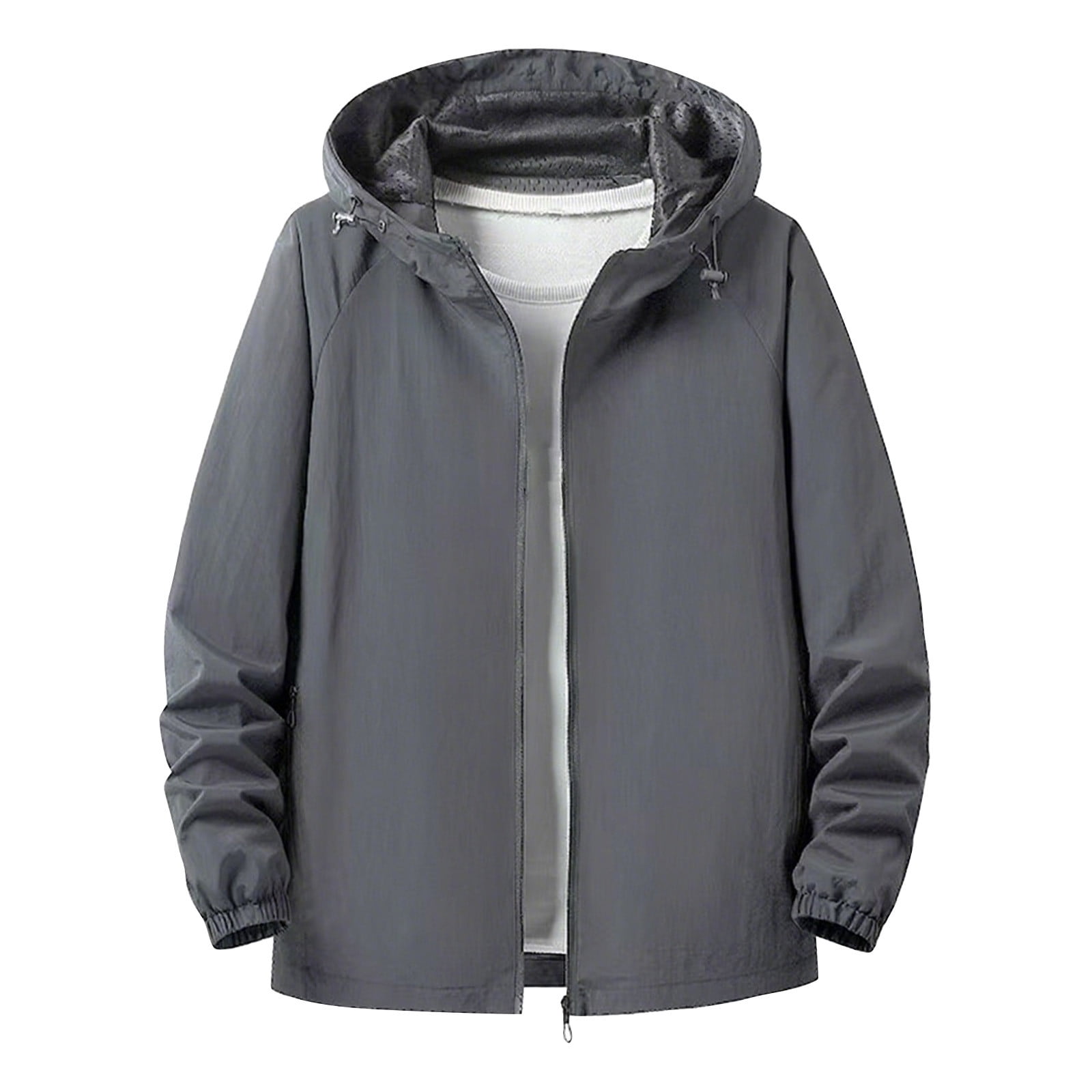 M-5X Plus Size Rain Jackets for Men with Pockets and Hooded Zip Up