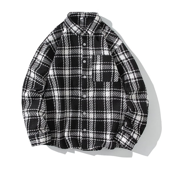 M-5X Plus Size Shirts for Men with Pocket Big & Tall Long Sleeve Tshirts Shirt Mens Casual Plaid Printed Button-Down Collared Work Shackets Tops