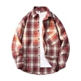 thumbnail image 1 of M-5X Plus Size Shirts for Men with Pocket Long Sleeve Big & Tall T-Shirts Button-Down Collared Casual Plaid Printed Lapel Shackets Tops, 1 of 3