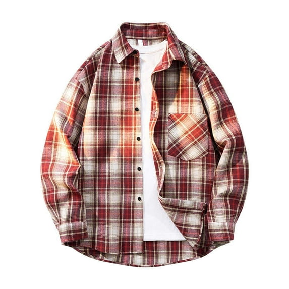 M-5X Plus Size Shirts for Men with Pocket Long Sleeve Big & Tall T-Shirts Button-Down Collared Casual Plaid Printed Lapel Shackets Tops