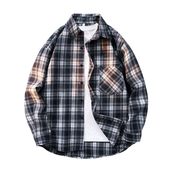 M-5X Plus Size Shirts for Men with Pocket Long Sleeve Big & Tall T-Shirts Button-Down Collared Casual Plaid Printed Lapel Shackets Tops
