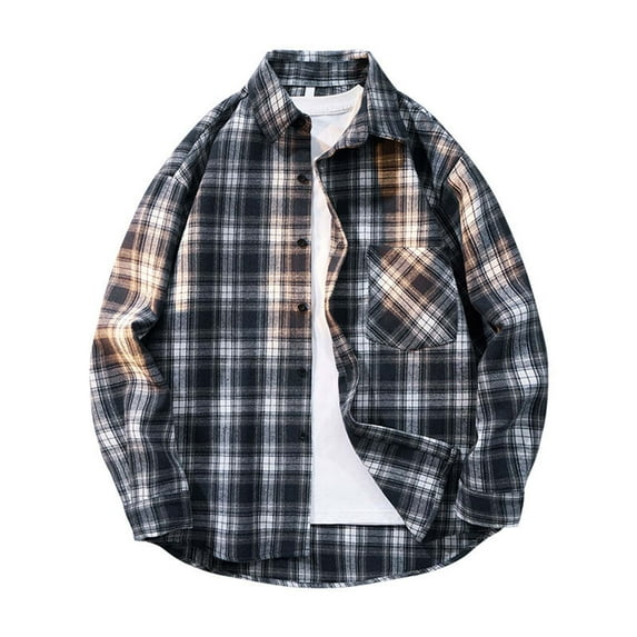M-5X Plus Size Shirts for Men with Pocket Long Sleeve Big & Tall T-Shirts Button-Down Collared Casual Plaid Printed Lapel Shackets Tops