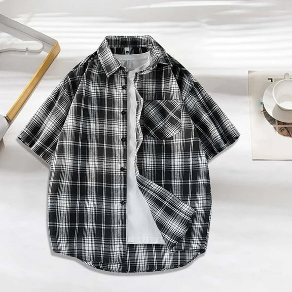 M-5X Plus Size Shirts for Men with Pocket Short Sleeve Big & Tall T-Shirts Button-Down Collared Mens Casual Plaid Printed Going-Out Tees Tops