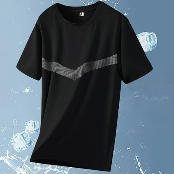 M-5X Plus Size Silk T-Shirts for Men Athletic Workout Stretchy Slim-Fit Tees Tops Short Sleeve Crewneck Pullover Color-Block Gym Tshirts