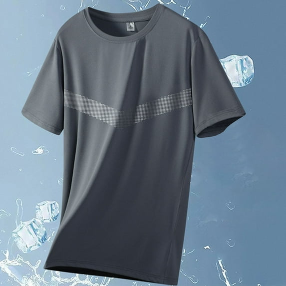 M-5X Plus Size Silk T-Shirts for Men Athletic Workout Stretchy Slim-Fit Tees Tops Short Sleeve Crewneck Pullover Color-Block Gym Tshirts