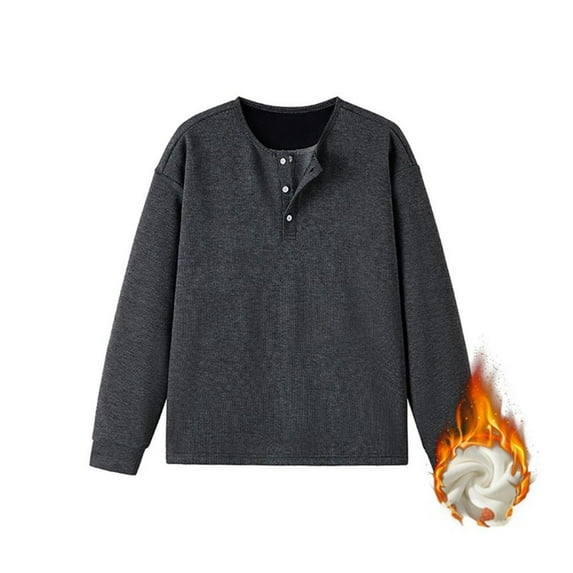 M-5X Plus Size Sweatshirts for Men Big & Tall Fleece Lined Long Sleeve Shirts Mens Casual Solid Color Button Crewneck Pullover Thermal Warm Work Tops