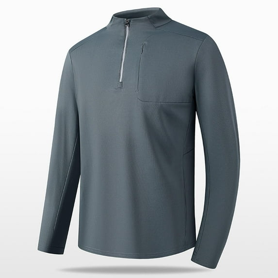 M-5X Plus Size T Shirts for Men with Zipper Pocket and Mock Neck Long Sleeve T-Shirts Big & Tall Stretchy Slim-Fit Pullover Athletic Workout Tees Tops