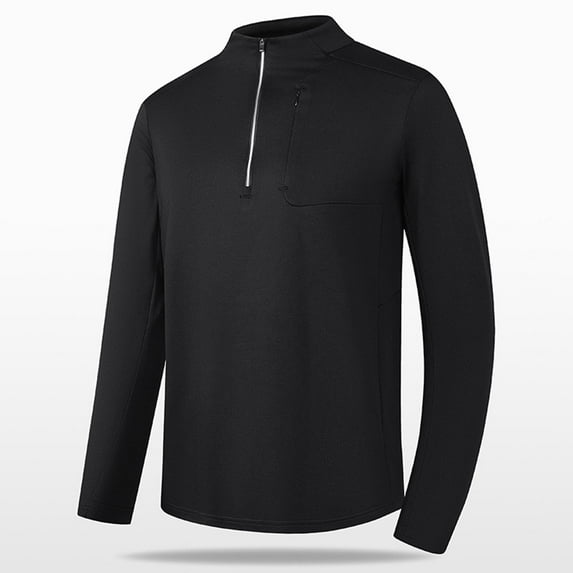 M-5X Plus Size T Shirts for Men with Zipper Pocket and Mock Neck Long Sleeve T-Shirts Big & Tall Stretchy Slim-Fit Pullover Athletic Workout Tees Tops