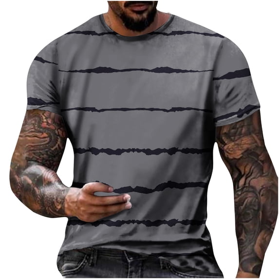 M-5X Plus Size T Shirts for Men Big & Tall Short Sleeve Tshirts Shirt Mens Casual Stripe Printed Pullover Crewneck Basic Going-Out Workout Tees Tops