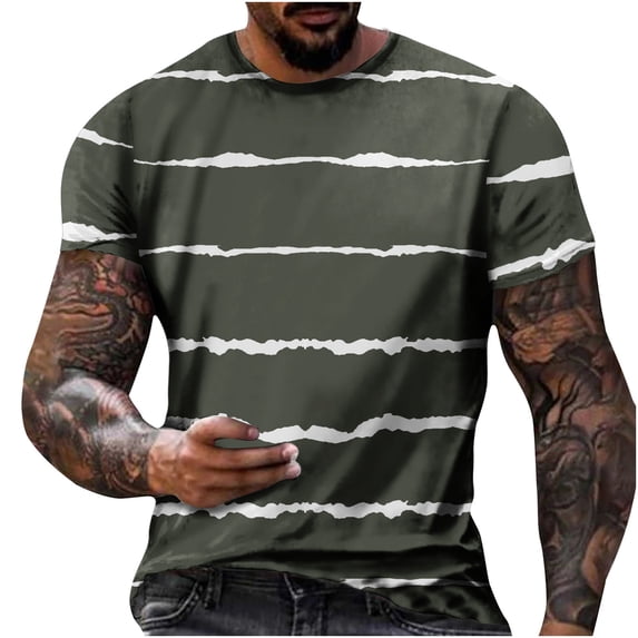 M-5X Plus Size T Shirts for Men Big & Tall Short Sleeve Tshirts Shirt Mens Casual Stripe Printed Pullover Crewneck Basic Going-Out Workout Tees Tops