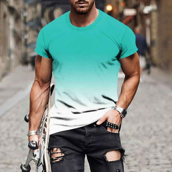 M-5X Plus Size T Shirts for Men Short Sleeve Big & Tall Tees Tops Mens Casual Gradient Printed Pullover Crewneck Loungewear Workout Tshirts Shirt