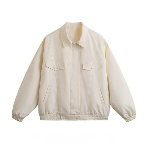 M-5X Plus Size Work Jackets for Men with Pockets Big & Tall Zip Up Coats Mens Casual Solid Color Long Sleeve Collared Streetwear Jacket