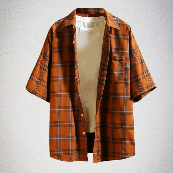 M-5X Short Sleeve Shirts for Men Plus Size Button-Down Collar Tshirts Shirt Big & Tall Casual Plaid Printed Going Out Tees Tops with Pocket