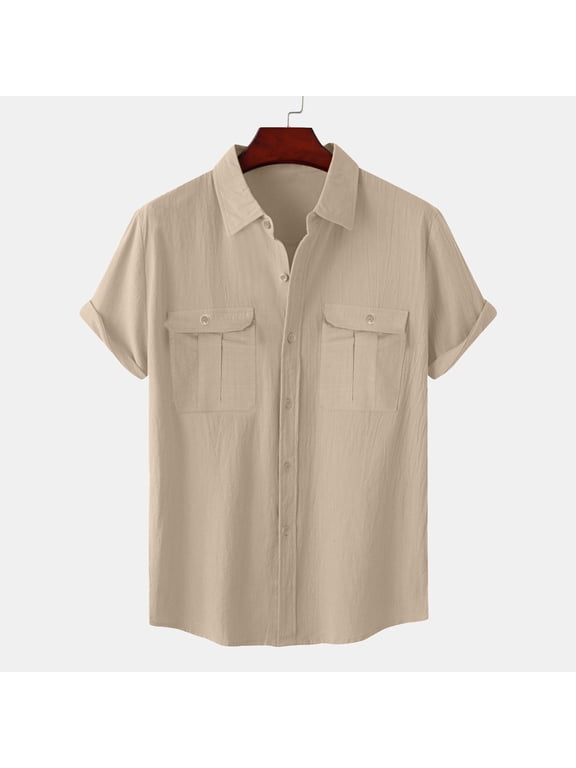 M-5X Tee Shirts for Men Big and Tall Cotton Linen Plus Size Short Sleeve Button-Down Collared Tops Casual Solid Comfort Basic T-Shirts