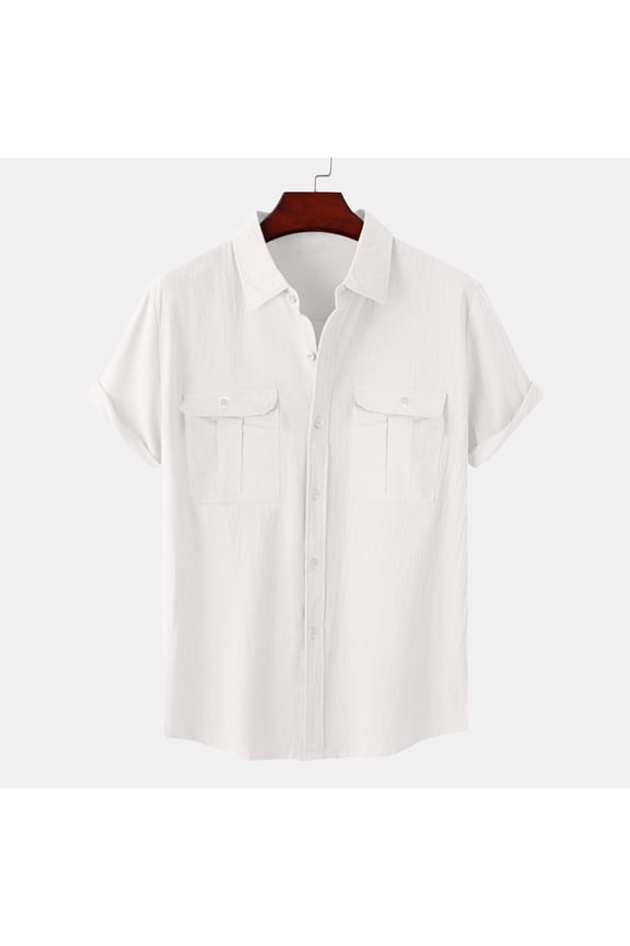 M-5X Tee Shirts for Men Big and Tall Cotton Linen Plus Size Short Sleeve Button-Down Collared Tops Casual Solid Comfort Basic T-Shirts