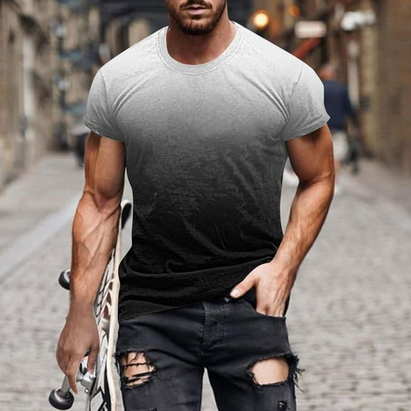 M-5XL Mens Short Sleeve T Shirts Big and Tall Crewneck Plus Size Tees Tops Pullover Gradient Printed Casual Comfort Basic Workout Tshirts