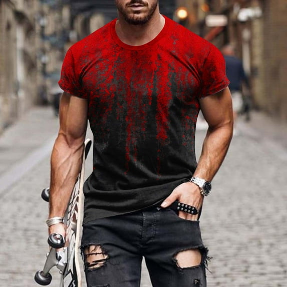 M-5XL Short Sleeve T Shirts for Men Big & Tall Crewneck Tshirts Plus Size Pullover Slim Casual Gradient Printed Basic Going Out Tees Tops