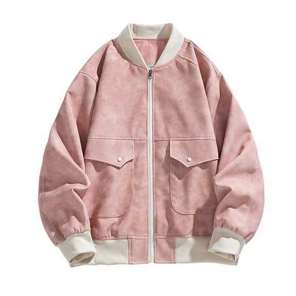 M-6X Big & Tall Leather Jackets for Men Plus Size Long Sleeve Coats with Pockets Mens Trendy Solid Color Zip Up Mock Neck Motorcycle Jacket