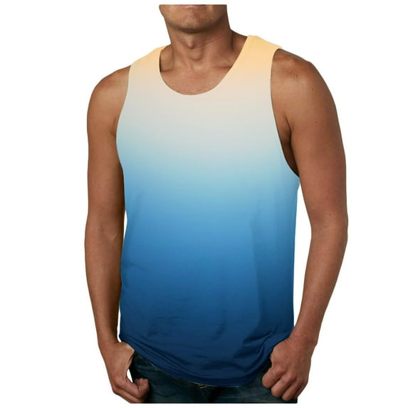 M-6X Big & Tall Tank Tops for Men Plus Size Sleeveless Crewneck T Shirts Pullover Gradient Printed Breathable Going-Out Athletic Workout Top