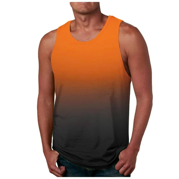 M-6X Plus Size Tank Tops for Men Big & Tall Sleeveless Crewneck Muscle T Shirts Pullover Gradient Printed Breathable Going-Out Workout Tees