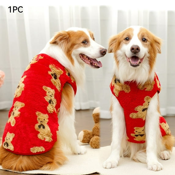 M-7XL Pet Warm Flannel Clothes Winter Dog Cat Coat Pet Clothes 5-35kg Bichon French Bulldog Clothes Pajamas,M,Red Bear