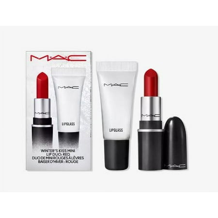 M.A.C Winters Kiss Mini Lip Duo - Red - Mini Retro Matte Lipstick Ruby Wood And Mini Lipglass Clear.