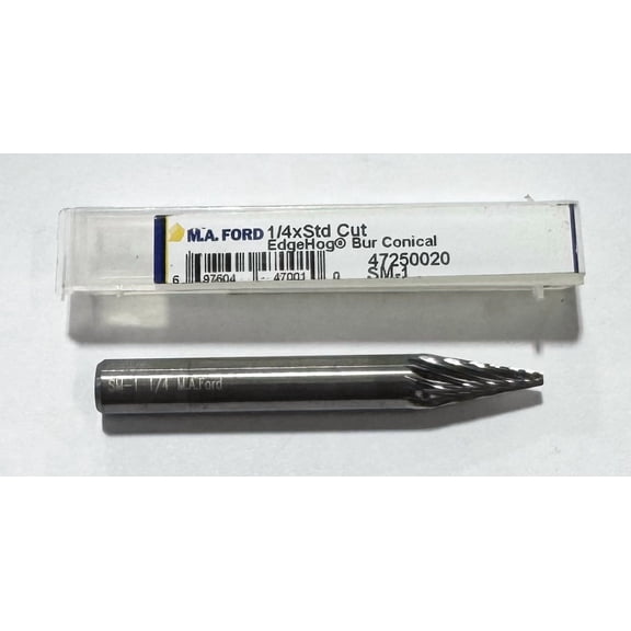 M.A. Ford 1/4" Conical Carbide Burr, Cone Shape, Single Cut, 1/4" Shank USA Made
