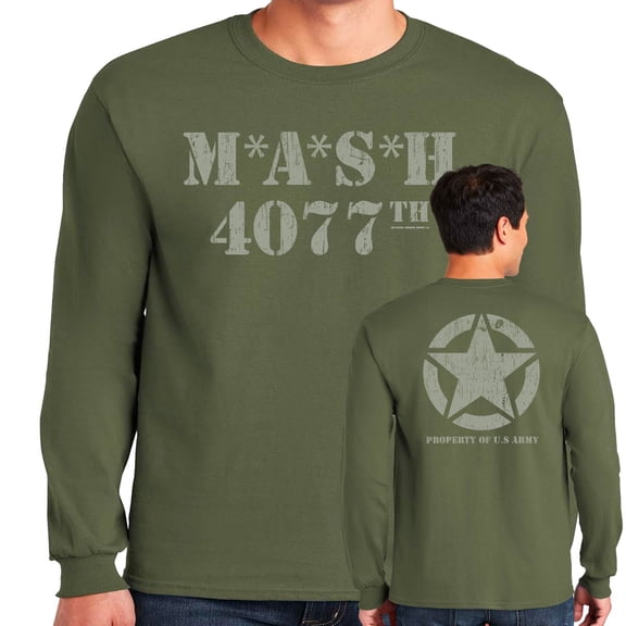 M.A.S.H 4077th Distressed Double Sided Long Sleeve Poly Blend Shirt-XXXL