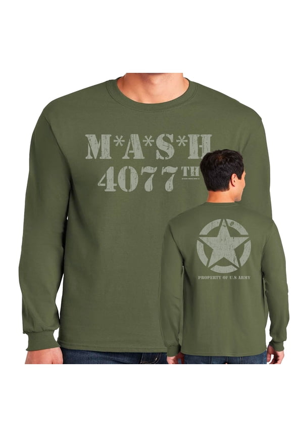 M.A.S.H 4077th Distressed Double Sided Long Sleeve Shirt-Large