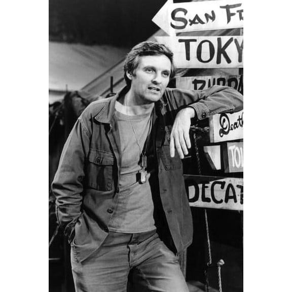 M*A*S*H Alan Alda 24x36 Poster leaning on signpost