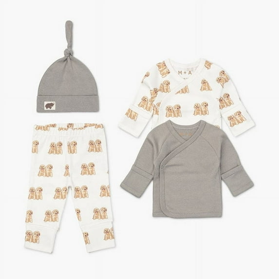 M+A by Monica + Andy Baby Boy or GIrl Organic Cotton Welcome Home Layette Gift Set, 4-Piece