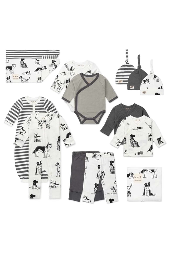 M+A by Monica + Andy Baby Cotton 14 Piece Gift Box Set, Sizes Preemie-3 Months