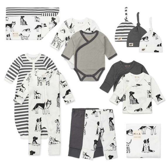 M+A by Monica + Andy Baby Cotton 14 Piece Gift Box Set, Sizes Preemie-3 Months