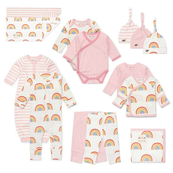 M+A by Monica + Andy Baby Cotton 14 Piece Gift Box Set, Sizes Preemie-3 Months