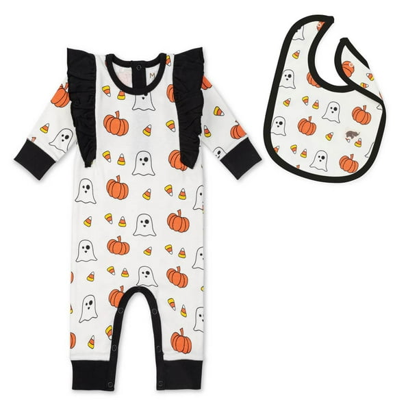 M+A by Monica + Andy Baby Organic Cotton Halloween Ruffle Romper + Bib