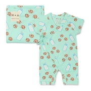 M+A by Monica + Andy Baby Organic Short Romper + Newborn Blanket, Sizes Preemie- 9 Months