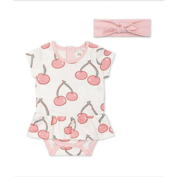 M+A by Monica + Andy Organic Cotton Baby Girl Short Sleeve All Dressed up Bodysuit + Headband Bundle, Sizes Newborn - 9 Months