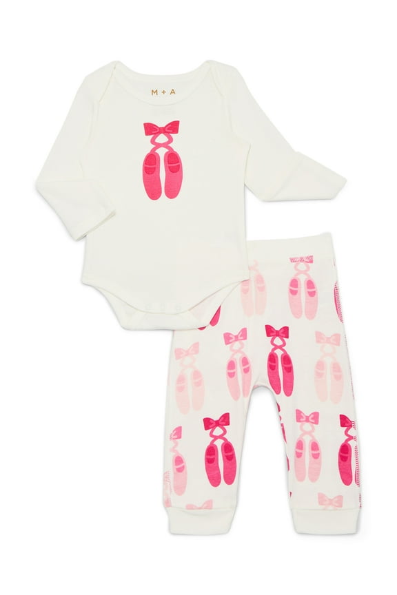 M+A by Monica + Andy Infant First Moves Cotton Bodysuit and Pants First Moves Set, 2-Piece, Sizes Newborn-24M