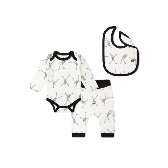 M+A by Monica + Andy Organic Cotton Gender Neutral Halloween First Moves Bodysuit + Groove Pant + Bib Set, Sizes Newborn -24 Months