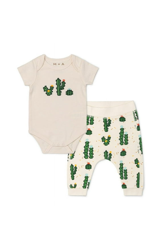 M+A by Monica + Andy Organic Cotton Gender Neutral First Moves Bodysuit + Groove Pant Set, Sizes Newborn -24 Months